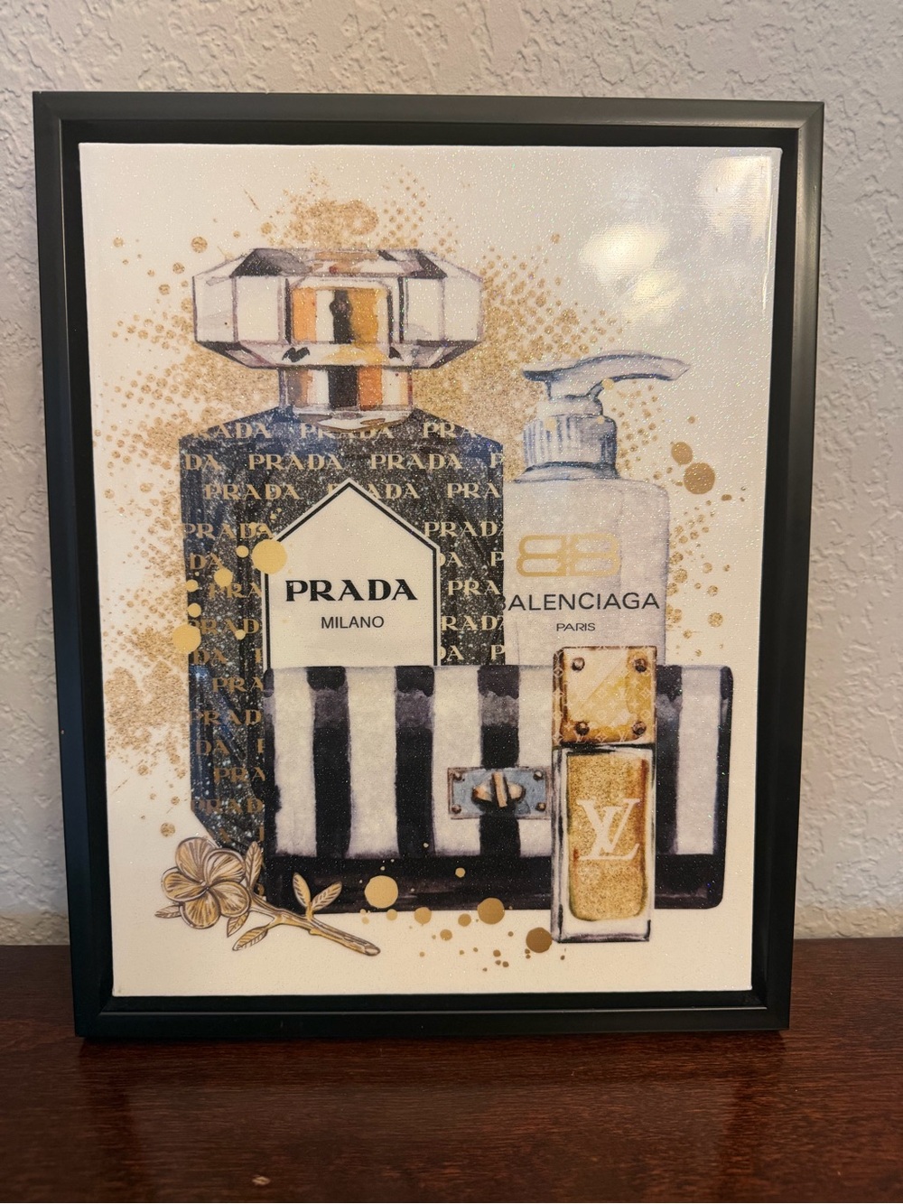 Fashion Wall Art Black Gold Perfume Prada Balenciaga LouisVuitton Glazed Canvas